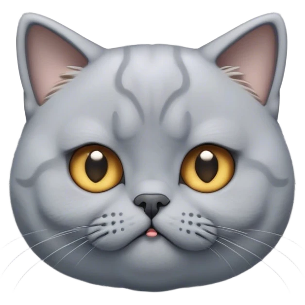 Cinematic Cute Bored Grey British Shorthair Cat Portrait Emoji, Head tilted slightly with a scrunched, bored expression, sleek soft grey fur with subtle blue undertones, Simplified yet adorable features, highly detailed, glowing with a soft, friendly glow, high shine, curious but clearly uninterested, stylized with a touch of whimsy, soft glowing outline, capturing the essence of a bored yet irresistibly cute kitty, so endearing it feels like it could tilt its head and let out a dramatic sigh at any moment! emoji