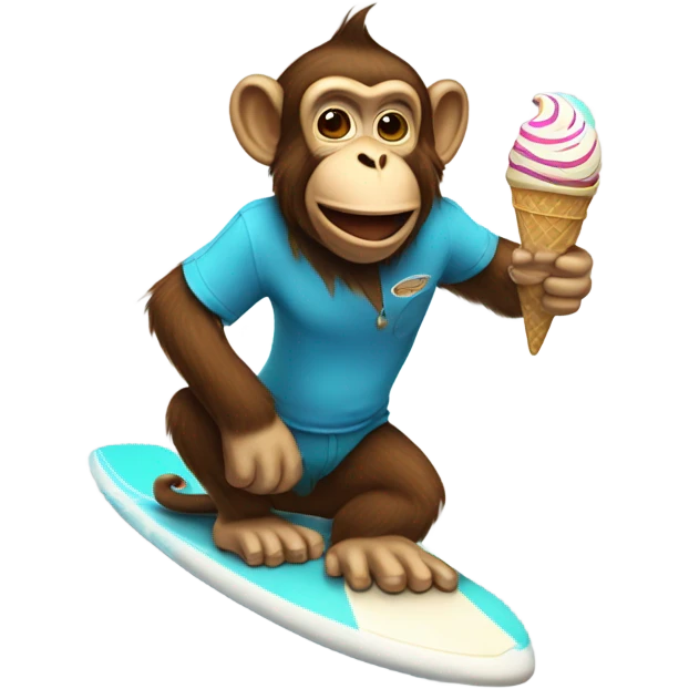 monkey eating icecream while surfing  emoji