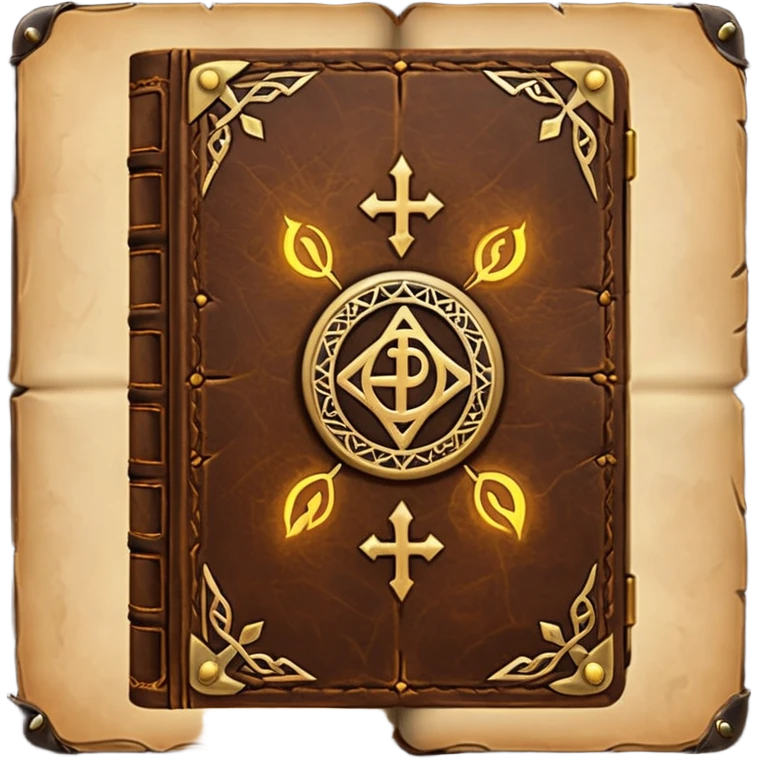 Spell Book – Old leather book with glowing runes and bookmarks emoji