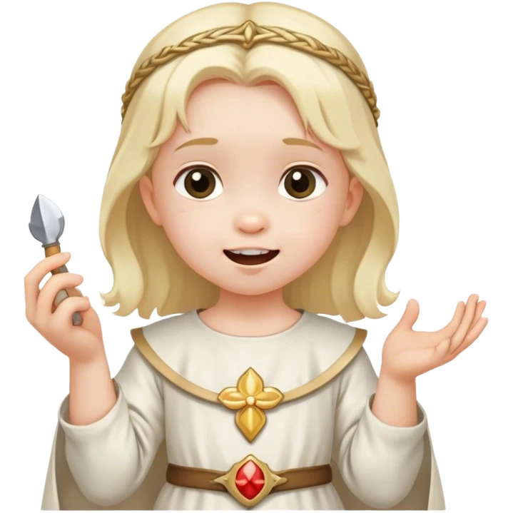 toddle girl with white medieval tunic and a tooth in her hand emoji