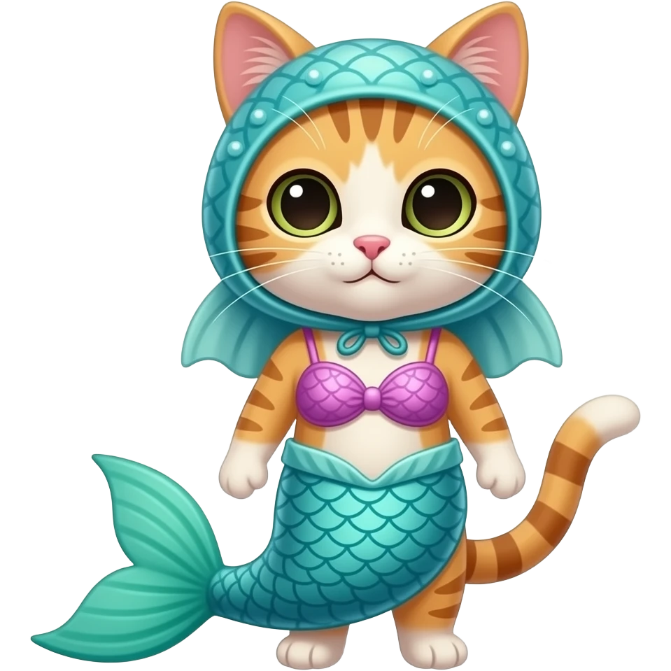 Cartoon creation, cartoon style art kawaii style art clipart style art cat mermaid costume emoji