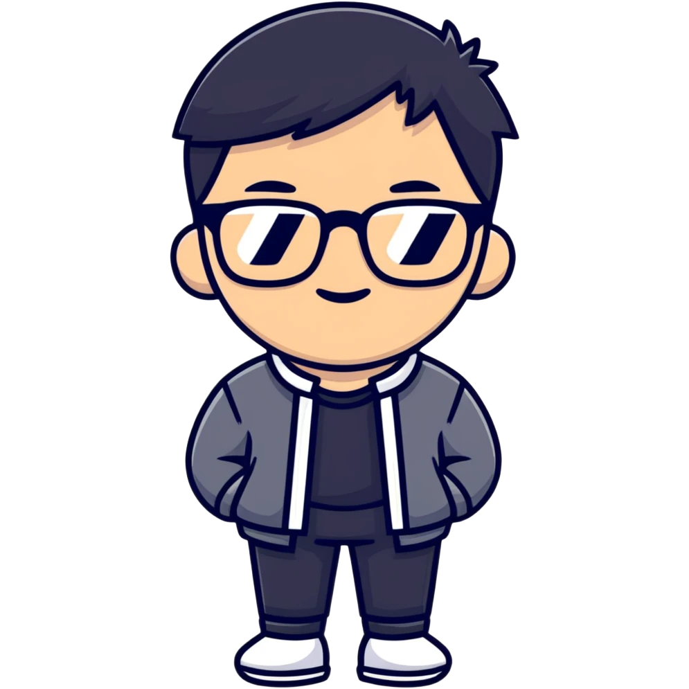Casual Asian male character with glasses and stylish outfit emoji