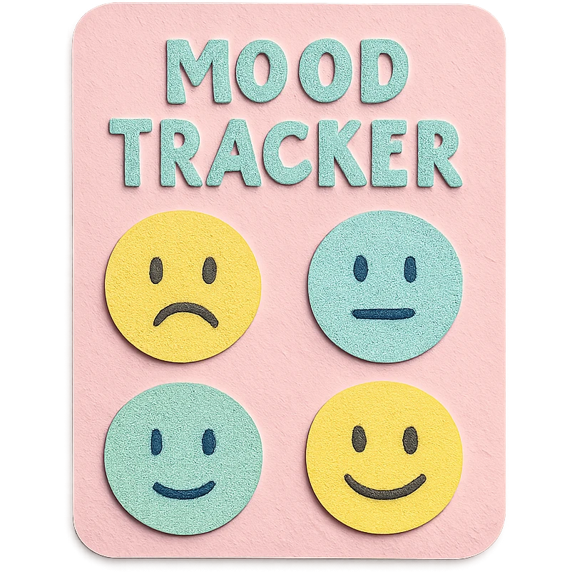 soft pastel soft mood tracker with round smiley faces, pastel pink background emoji