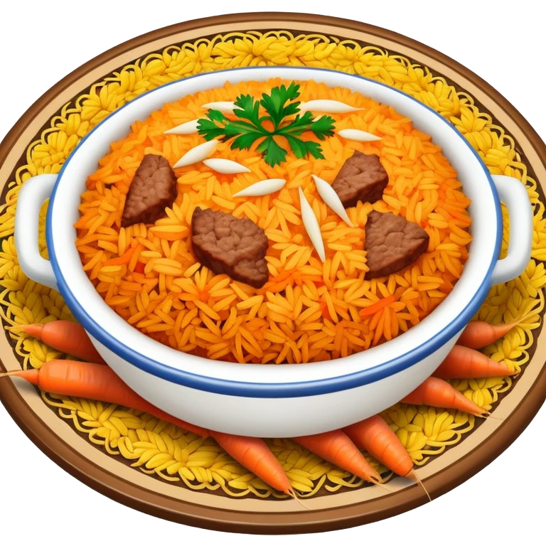 Uzbek plov rice dish with carrots and meat emoji