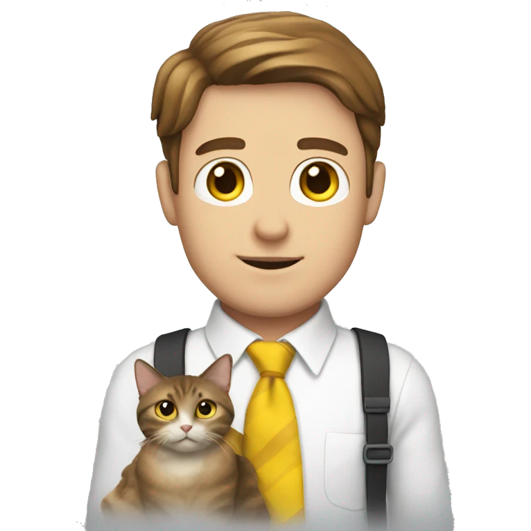WHITE MAN WITH BROWN HAIR HOLDING A CAT WEARING A YELLOW TIE emoji