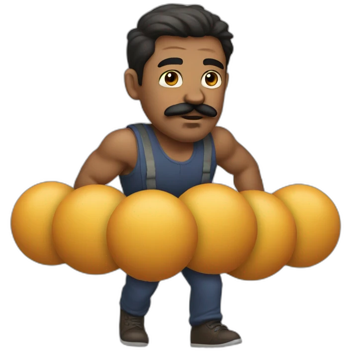 Man with mustache strenuously carrying heavy balls emoji