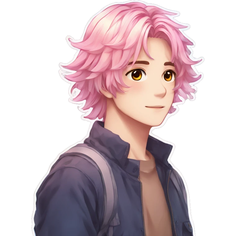 Gorgeous anime style shojo guy with blushing face aesthetic and pretty colorful shiny gradient pastel hair trending style emoji