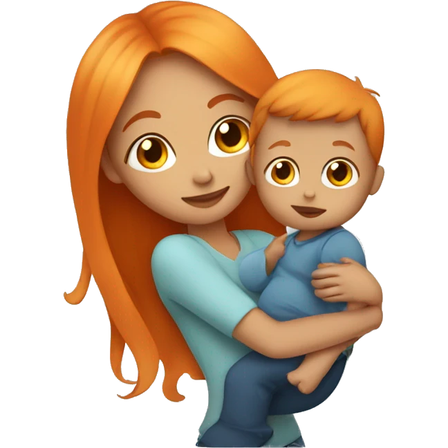 Girl with long orange hair holding baby boy  emoji