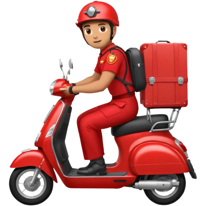 A man in red uniform on a red scooter with space in the back for cargo emoji