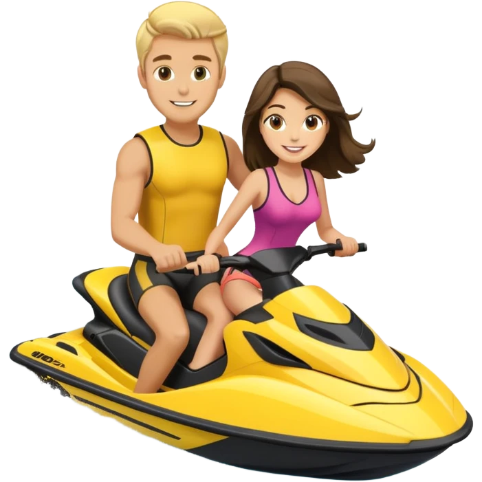 blonde guy and brunette female on a yellow jetski  emoji
