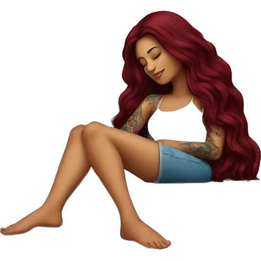 Beautiful tattooed burgundy long haired woman napping on sofa emoji