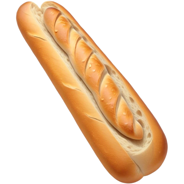 Cinematic Realistic Baguette Bread Emoji, showcasing a long, crusty baguette with a crisp exterior and soft interior rendered with lifelike textures and warm, rustic lighting. emoji