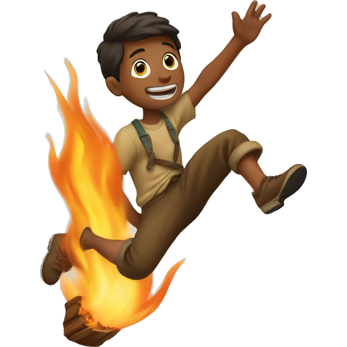 a boy leap above a campfire emoji