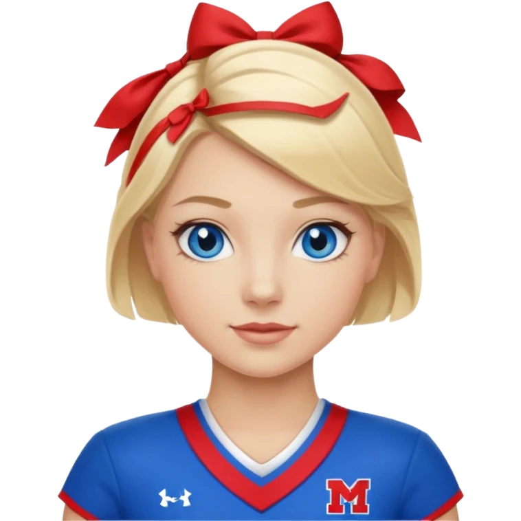 Cheerleader with blonde hair and blue eyes in a red and blue uniform emoji