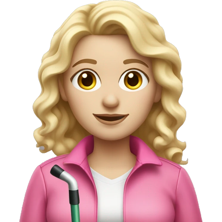 Blonde hair woman , wavy hair, white skin , pink outfit , holding a white cane for the blind emoji