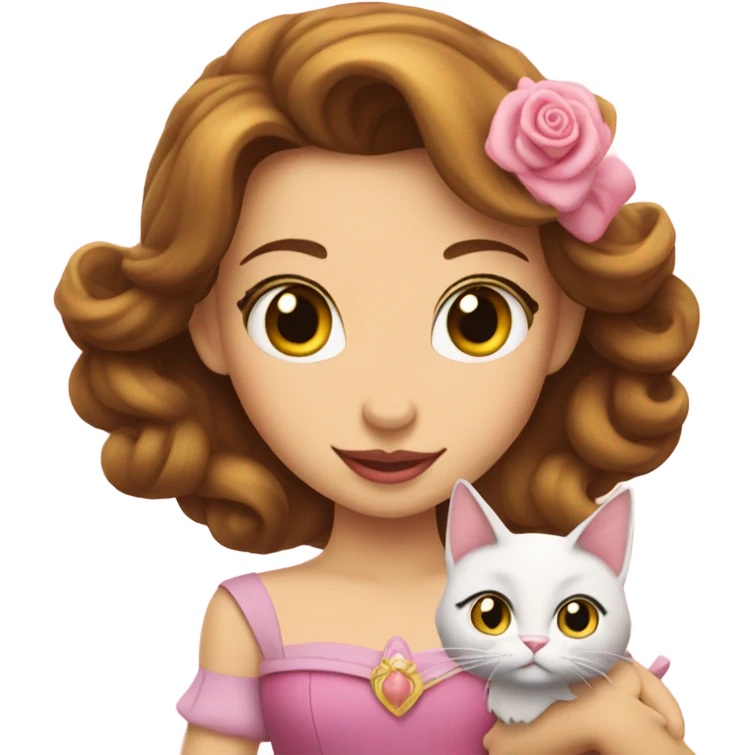 Princess Belle Whit Cat pink  emoji