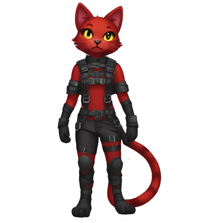 Anthro Edgy fursona cool anthro black red cat warrior Fakemon fursona harness collar techwear emoji