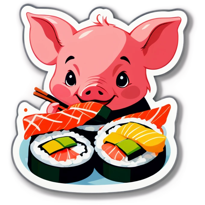 Piglet eating salmon sushi emoji