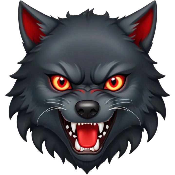 Evil Aggressive Black Wolf with red eyes emoji