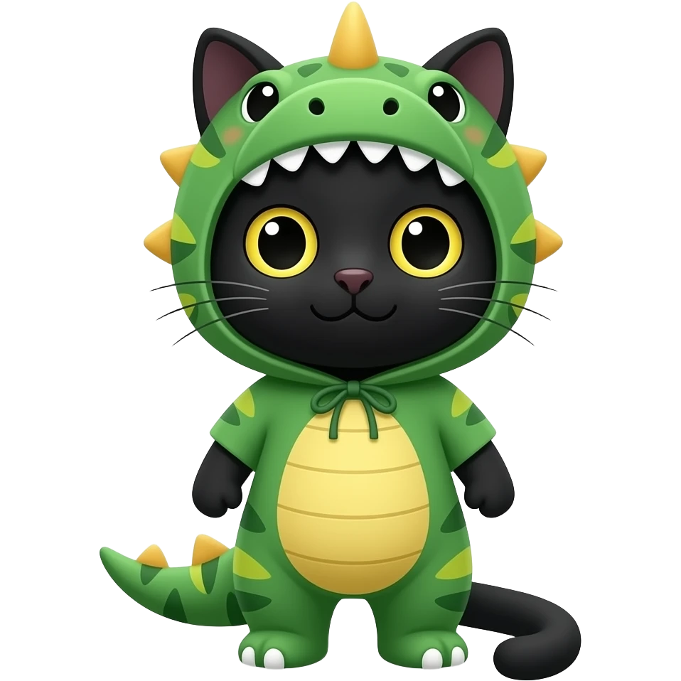 black cat wearing dinosaur costume emoji