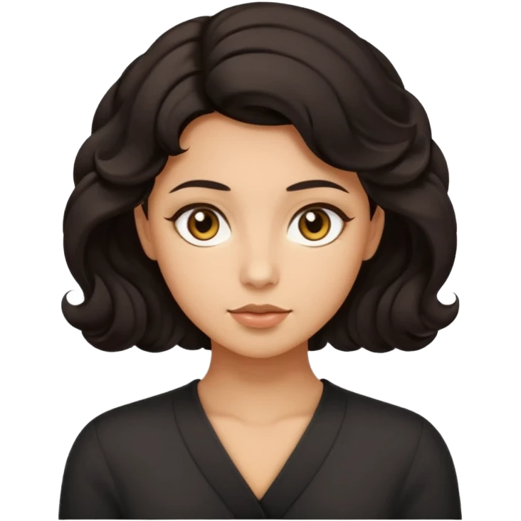This avatar has tightly curled dark hair styled upward, a rounded face with golden-brown eyes, and a neutral expression emoji