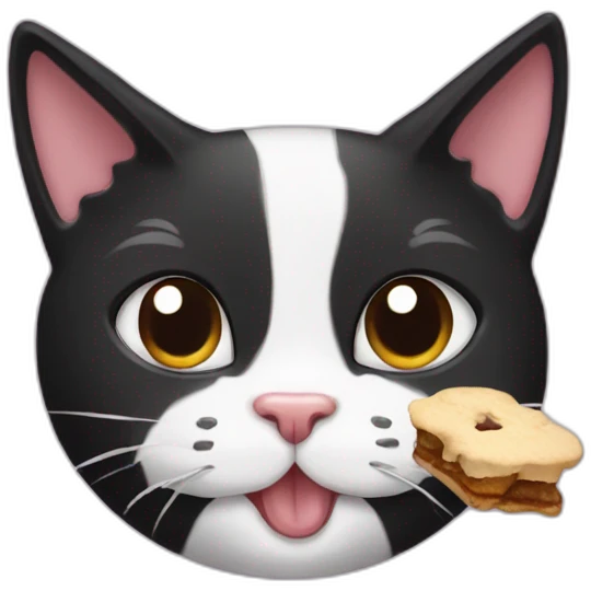 sweet tuxedo cat eating a treat emoji