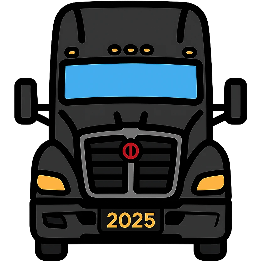 2025 Kenworth T680 truck, black, front view, close-up, minimal flat icon style emoji