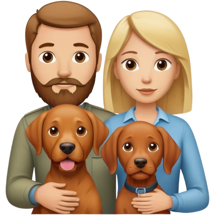 Blonde hair tan female and brown hair white male with beard and vizsla dog emoji