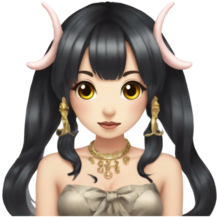 hime gyaru girl, oni horns, black hair emoji