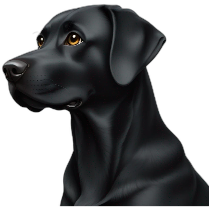 A black female labrador with an White earth shaped freckle on the neck  emoji