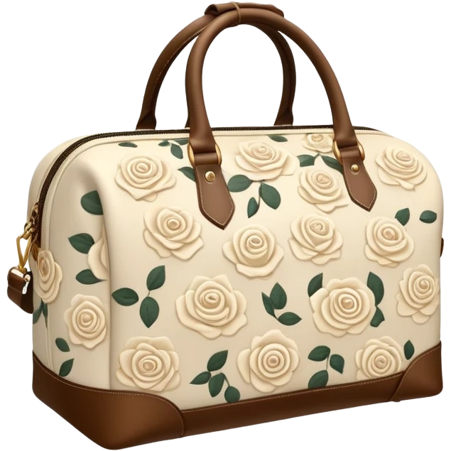 A sports bag with a pale beige print in a small cream roses emoji