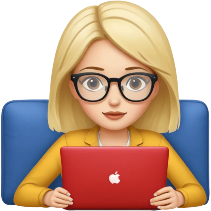 A girl is working with a laptop while lying horizontal on the sofa emoji