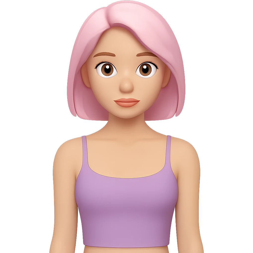 Tight cropped cami on a woman, very fitted, minimal, clean, fashion style, lavender color, apple emoji style look, no background. emoji