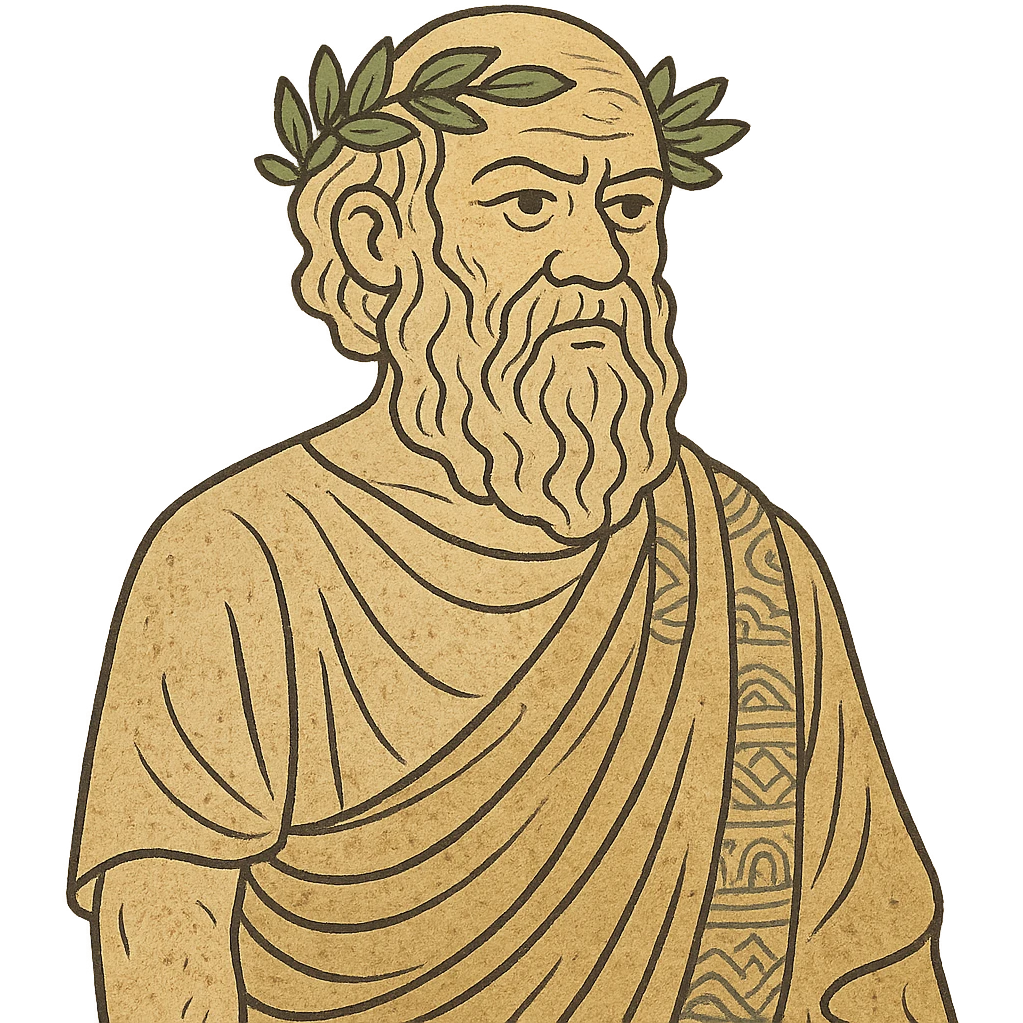 ancient Greek philosopher in toga, laurel wreath emoji