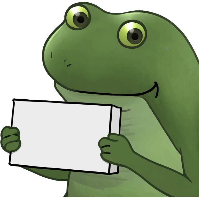 bufo frog holding a sign with 'Hi!' written on it emoji