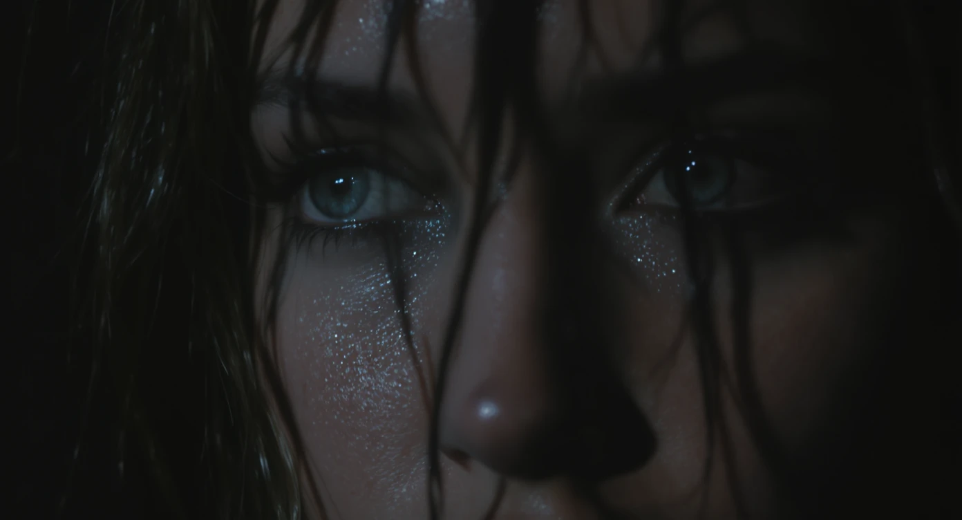 Extreme Closeup photo of a beautifull woman, water light reflection on face, low key light, cinematic light, 8K, very detailed, sharp emoji