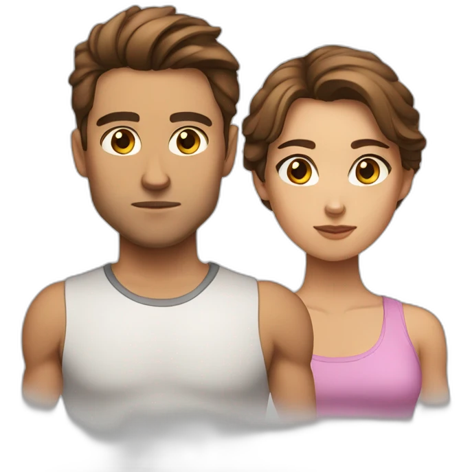 couple girl and guy, brown hair, athletic build, serious expression emoji