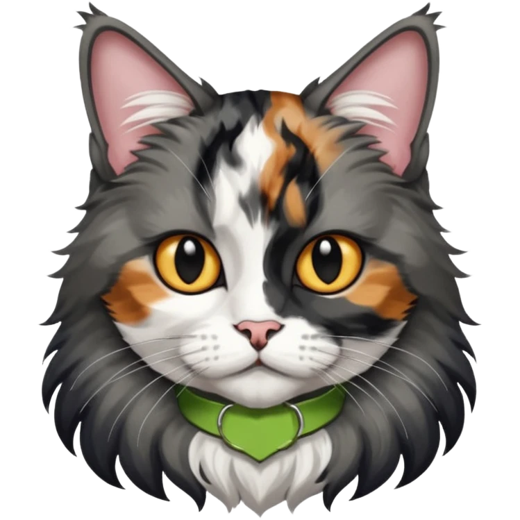 Maine coon black silver tortie et blanc avec une grosse tache noir sur un côté de la tête  emoji
