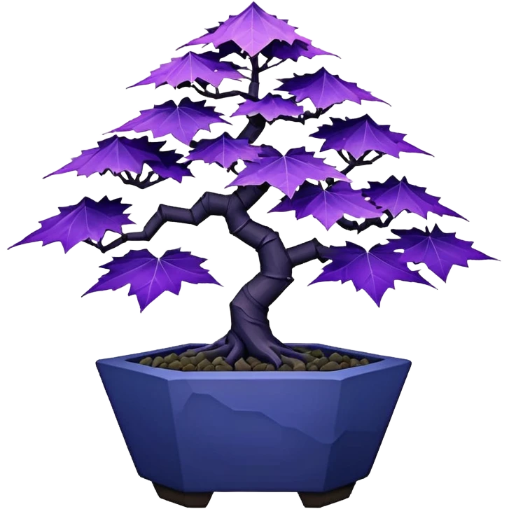 small short cascading black indigo bonsai pot plant purple  maple with triangular angular multi-hexagon faceted asymmetrical originally shaped body  emoji