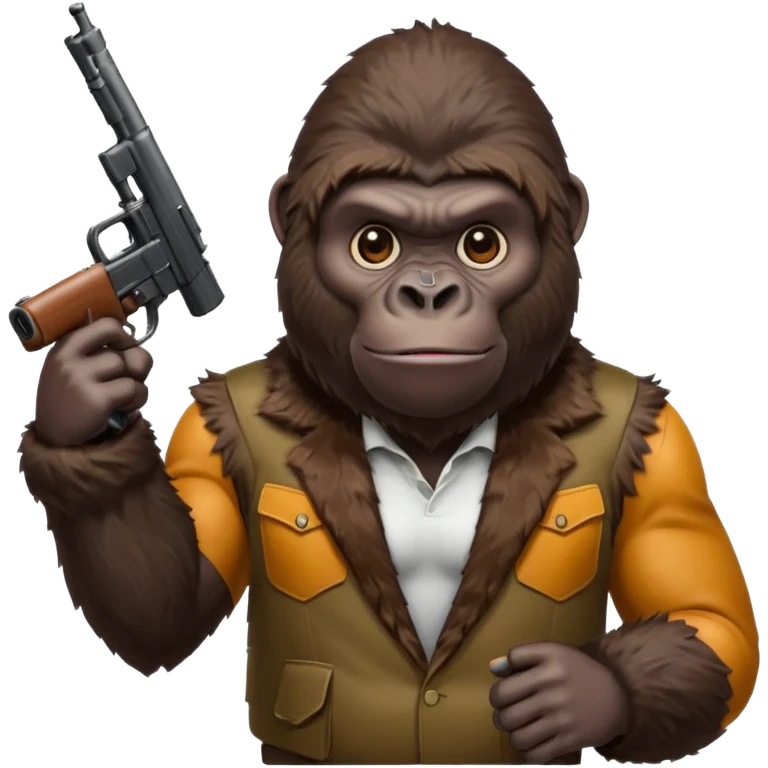 A mean gorilla holding a big gun in the air emoji