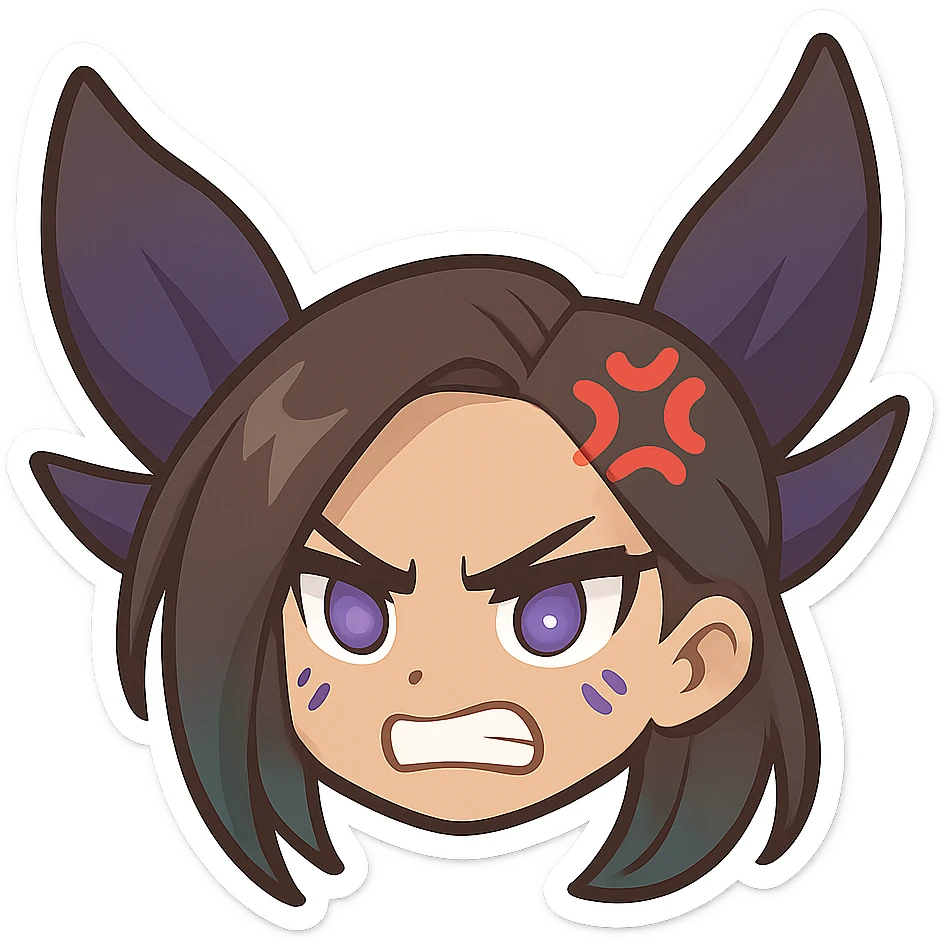 Kaisa from League of Legends, angry chibi emote, only head, alternate expression 1 emoji