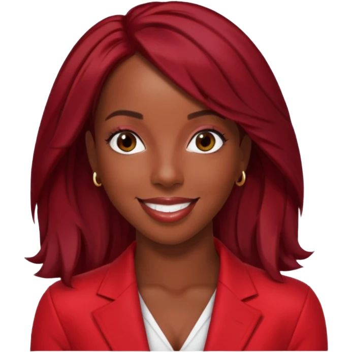 Kelly Rowland with dark red hair, red outfit emoji