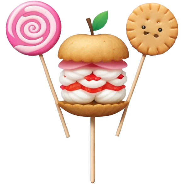 A minimalist Apple-style logo combined with fish cake with pink swirl (narutomaki), rice cracker (senbei), and dango on a stick arranged in a clean, modern design emoji