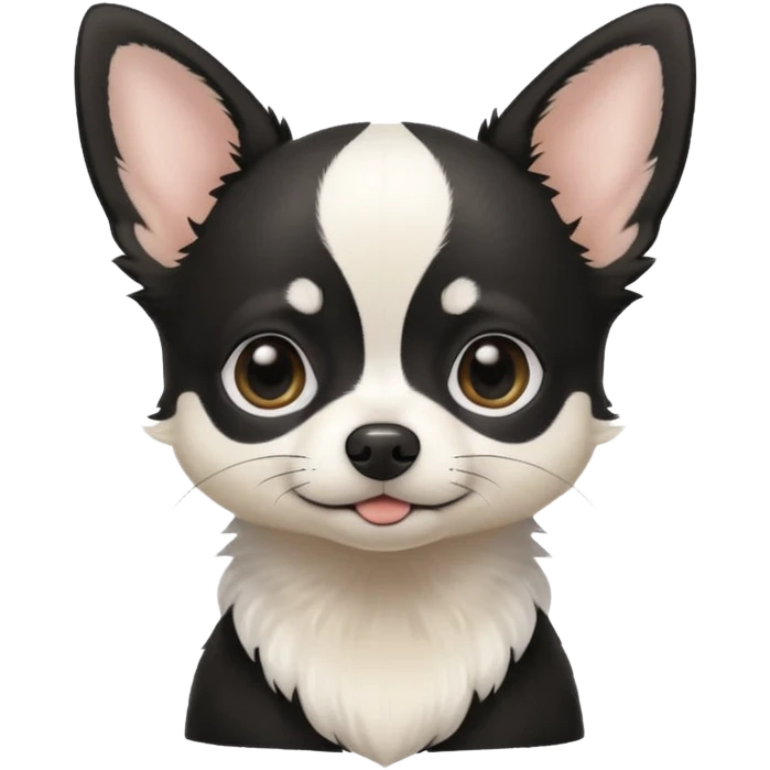 A black and white chihuahua emoji please with a thin white line on the center of head emoji