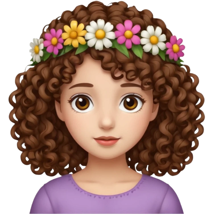 curly hair girl with flower crowns emoji