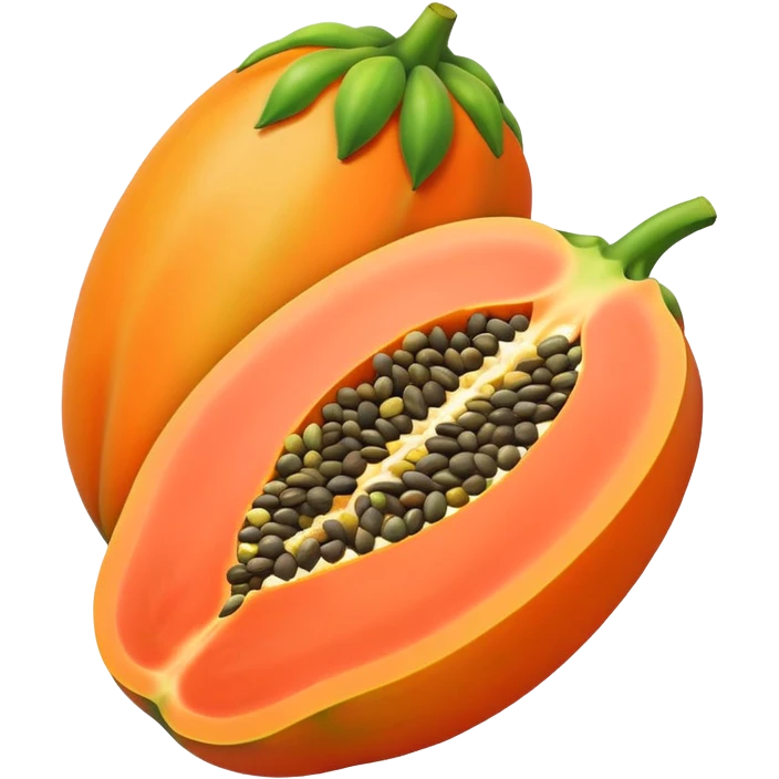 papaya with seeds visible, vibrant orange and green emoji