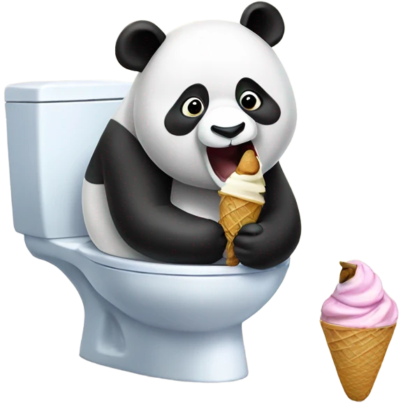 Panda eating ice cream while pooping on toilet emoji