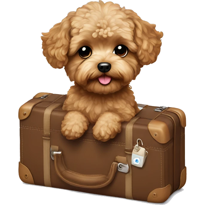 Brown Maltipoo with suitcase emoji