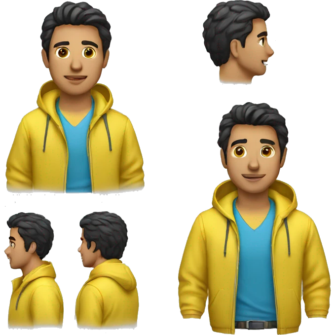 Hispanic guy in pink polo shirt and yellow rain jacket emoji