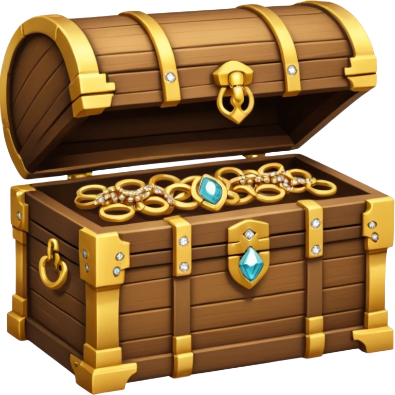 treasure chest with jewelery, rings and necklace in it emoji